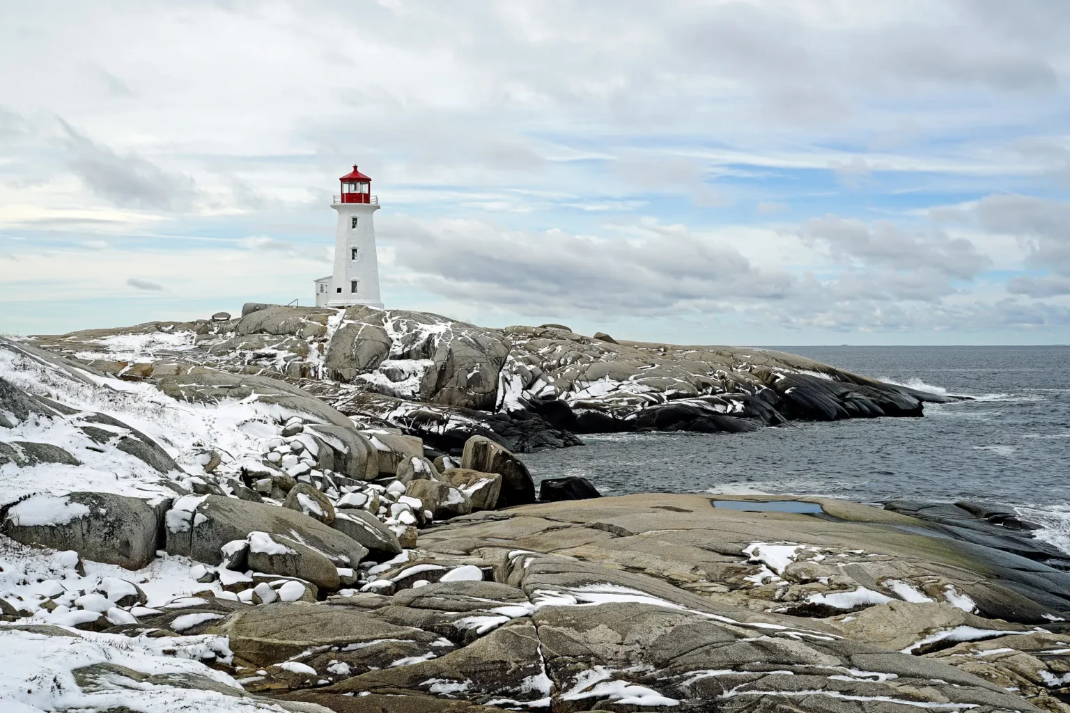 Peggys Cove lighthouse on granite rocks near Halifax, Nova Scotia